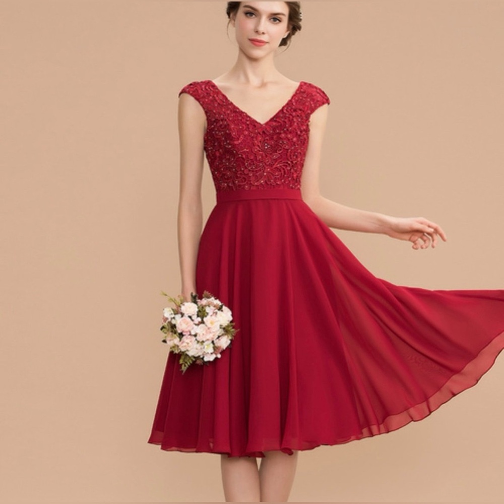 JJs House Red Midi Chiffon Dress